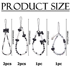 6 pz 4 stili fiocco e cinturini in plastica per cellulari a forma di cuore&nbsp;AJEW-HS0001-27