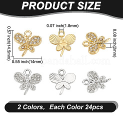 48 stücke 2 farben rack-plattierung umweltfreundliche legierung kristall strass schmetterling charme&nbsp;FIND-HY0003-77
