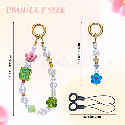 2 correa para móvil de plástico ABS con imitación de perla y semillas de vidrio.&nbsp;HJEW-JOY00004