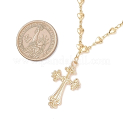 Colliers à chaîne à maillons en forme de cœur avec pendentif en croix en alliage de laiton pour femmes&nbsp;NJEW-JN05617