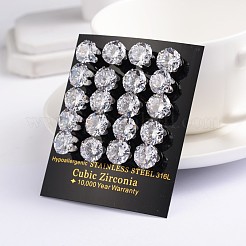 Orecchini a bottone in acciaio inossidabile 304 con zirconi cubici rotondi piatti&nbsp;EJEW-H306-38-6mm-A
