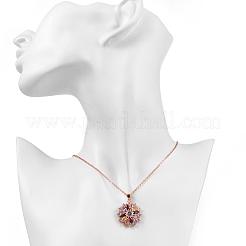 Echte rosévergoldete Messing Zirkonia Blume Anhänger Halsketten&nbsp;NJEW-BB04540