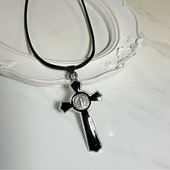 Collares con colgante de cruz crucifija de aleación esmaltada negra de estilo vintage para hombres y mujeres.&nbsp;ZV6035