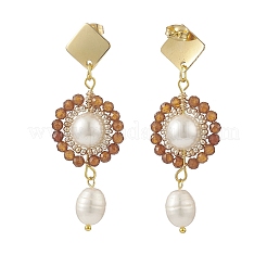 4 Paar 4 Stil natürliche gemischte Edelstein- und Muschelperlen-Blumen-Ohrstecker&nbsp;EJEW-JE05076