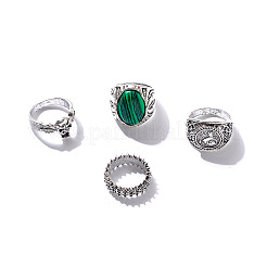 Zinklegierung mit Malachit-Fingerring-Sets&nbsp;FS-WGDA858-01