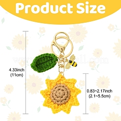 Porte-clés tournesol crocheté à la main et abeille émaillée.&nbsp;KEYC-YW00305