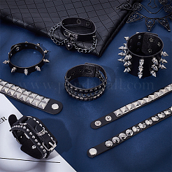 8 Stück 8 Stile PU-Lederband Nieten Armbänder für Männer&nbsp;BJEW-UN0001-61