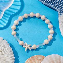 Bracelets extensibles en turquoise synthétique et perles de bois et de verre pour femmes&nbsp;BJEW-JB11128-02