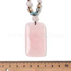 Colliers longs en perles de verre avec pendentif rectangulaire en quartz rose naturel&nbsp;GG-CBAE048-02B