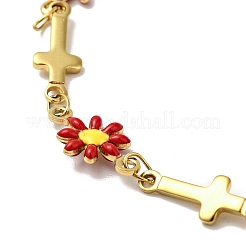 Pulsera de cadena con eslabones cruzados y flores esmaltadas&nbsp;BJEW-C023-01G-03
