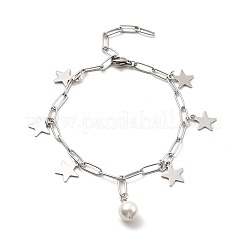 Bracciale con ciondolo in perle ccb e acciaio inossidabile 304 con catene a graffetta per donna&nbsp;BJEW-C025-05P