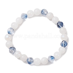 Bracelets extensibles en perles de pierre de lune blanche naturelle électrolytique pour femmes&nbsp;BJEW-JB12159-02