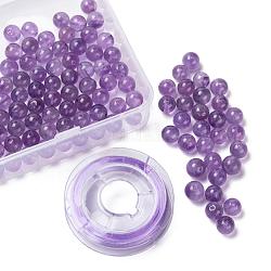 Perle rotonde di ametista naturale 100pz 8mm, con filo di cristallo elastico da 10 m, per braccialetti elasticizzati fai da te che creano kit, 8mm, Foro: 1 mm
