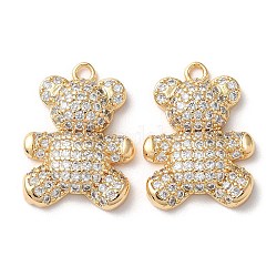 Real 18K Gold Plated Brass Micro Pave Cubic Zirconia Pendants, Bear, Clear, 21x15x4.5mm, Hole: 1.8mm