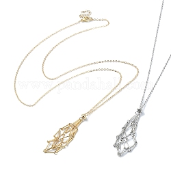 2Pcs 2 Color Brass Bar Link Chains Macrame Pouch Empty Stone Holder for Pendant Necklaces Making, Platinum & Golden, 29.61 inch(75.2cm), 1Pc/color
