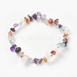 Natürliche & synthetische Edelstein Perlen Armbänder, mit Eisen runden Perle und koreanischen elastischen Fäden, Platin Farbe, 50 mm