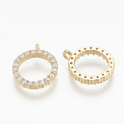 Brass Micro Pave Cubic Zirconia Charms, Ring, Nickel Free, Real 18K Gold Plated, 12x10x2mm, Hole: 1mm