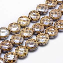Perle di porcellana ecologiche fatte a mano, rotondo e piatto, Perù, 18.5~19x8.5~9mm, Foro: 2.5~3 mm