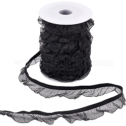 Benecreat 25 Yard elastisches Spitzenband aus Chinlon-Organza, Einzelner Organza-Rüschenbesatz, zum Nähen von Kleidungsstücken, Schwarz, 25 mm