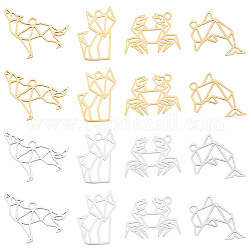 DICOSMETIC 16Pcs 2 Colors Animals Outline Charms Hollow Wolf Dolphin Crab Charms Cute Fox Charms Animal Geometry Line Pendants Stainless Steel Pendants for Jewelry Making, Hole: 1.4mm