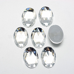 Acrílico Diamante de imitación plana espalda cabujones, facetados, plateado inferior, oval, Claro, 18x13x4.5mm