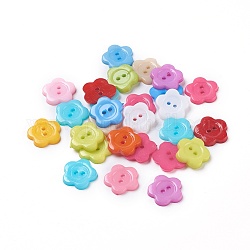 Acrylic Sewing Buttons for Costume Design, Plastic Buttons, 2-Hole, Dyed, Flower Wintersweet, Mixed Color, 16x2mm, Hole: 1mm