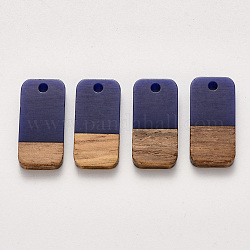 Colgantes de resina y madera de nogal, encerado, Rectángulo, azul, 20.5x10x3~4mm, agujero: 2 mm
