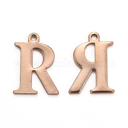 Placcatura ionica (ip) 304 ciondoli alfabeto in acciaio inossidabile, oro roso, letter.r, 12x9x1mm, Foro: 1 mm