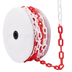 Kabelkette aus Kunststoff, Kette der Sicherheitsvorkehrungen, mit Spule, weiß, rot, 250x80 mm, 25 m / Rolle, Link: 33x19x4 mm