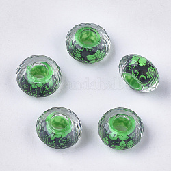Perles européennes en alliage, Perles avec un grand trou   , facette, rondelle, motif de fleur, lime green, 14x8mm, Trou: 4.5~5mm