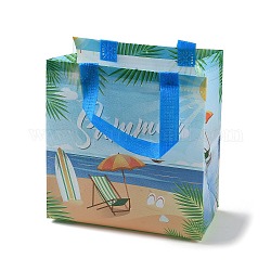 Sacs-cadeaux pliants réutilisables non tissés imprimés sur le thème de l'été avec poignée, sac à provisions imperméable portable pour emballage cadeau, rectangle, Sandy Brown, 11x21.5x23 cm, plier: 28x21.5x0.1 cm