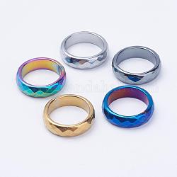 Гальванические немагнитные синтетические гематитовые кольца, граненые, разноцветные, размер США 7 (17.3 мм)