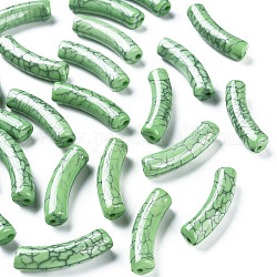 Perline acriliche craquelé opache, tubo ricurvo, verde chiaro, 32x10x8mm, Foro: 1.8 mm, circa 330pcs/500g
