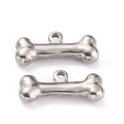 304 Stainless Steel Pendants, Bone, Stainless Steel Color, 9x20x4mm, Hole: 1.6mm