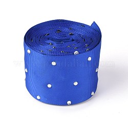 Ruban polyester gros-grain, avec strass cristal simple face, pour les emballages cadeaux artisanaux, décoration de fête, bleu, 2 pouce (52 mm), 5 yards / rouleau (4.57m / roll)