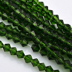 Cuentas facetadas bicone cuentas de vidrio, verde, 4x4mm, agujero: 1 mm, aproximamente 92~96 pcs / cadena, 13.78~14.37 pulgada