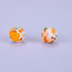 Rond imprimé avec perles focales en silicone à motif floral, or, 15x15mm, Trou: 2mm