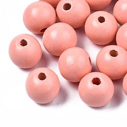 Perles européennes en bois naturel peint, Perles avec un grand trou   , ronde, Saumon, 16x15mm, Trou: 4mm