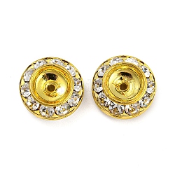 Abalorios de Diamante de imitación de latón, plano y redondo, dorado, 15x6~6.5mm, agujero: 1.2~1.4 mm