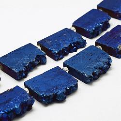 Elettrodeposti druzy naturale perline cristallo fili, perline piatte, pepite, tinto, blu placcato, 35~37x23~42x8~9mm, Foro: 2~2.5 mm, circa 5pcs/filo, 8.07 pollice ~ 8.26 pollici (20.5~21 cm)
