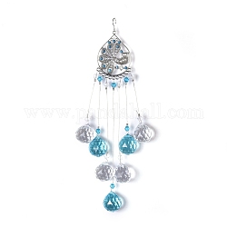 Crystals Chandelier Suncatchers Prisms Chakra Hanging Pendant, with Iron Cable Chains & Links, Glass Beads, Teardrop, Platinum, 220mm