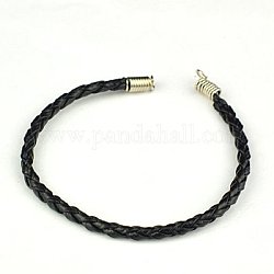 Création de bracelet tressé en cuir avec cordon, avec des bouts de corde de fer, agréable pour les bijoux DIY faisant, noir, 165x3mm