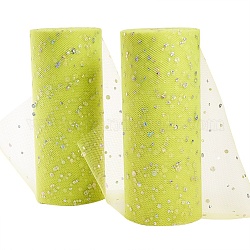 キラキラスパンコールデコメッシュリボン  チュール生地  スカートを作るためのチュールロールスプールファブリック  緑黄  6インチ（15cm）  約25ヤード/ロール（22.86メートル/ロール）