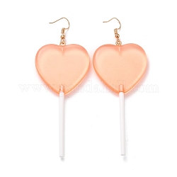 Boucles d'oreilles pendantes sucettes transparentes en forme de coeur pour femme, boucles d'oreilles pendantes de nourriture de simulation de couleur bonbon, or, corail, 97~99mm, pin: 0.5 mm