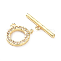 Fermoirs à bascule en laiton zircon cubique transparent, anneau, or, anneau: environ 12 mm de large, Longueur 12mm, épaisseur de 1.5mm, Trou: 1mm, bar: 4x19.5x2 mm, Trou: 1mm