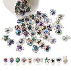 Chgcraft 60 Stück 10 Stile Acrylperlen, Regenbogen Farbe überzogen, Perle in Perlen, facettiertes Schwarz, Mischformen, 12~29 mm, Bohrung: 2~3 mm, 6pcs / style