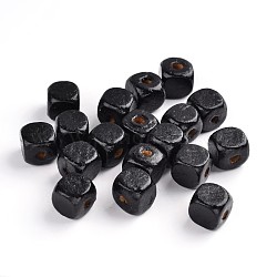 Dyed Natural Wood Beads, Cube, Nice for Children's Day Necklace Making, Lead Free, Black, 10mm, Hole: 3.5mm