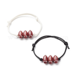 2pcs 2 couleurs bracelet en perles acryliques sur le thème du sport, bracelets réglables en cordon de polyester pour hommes femmes, modèle de joueur, diamètre intérieur: 1-7/8~3-1/4 pouce (4.7~8.3 cm), 1 pc / couleur