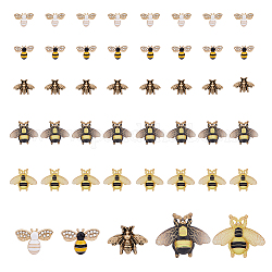 Superfindings 40 pièces 5 styles cabochons et pendentifs en alliage d'émail, avec strass, or clair, abeille, couleur mixte, 12.5~26.5x17~32.5x4~5mm, Trou: 1mm, 8 pièces / style