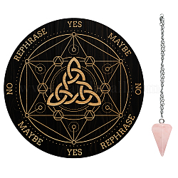 AHANDMAKER Pendulum Board Set, Wooden Dowsing Divination Board Metaphysical Message Board with Crystal Pendulum Necklace for Witchcraft Wiccan Altar Supplies Kit, Triangle Knots